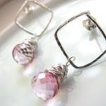 Pink Mystic Quartz Dangle Post Earrings