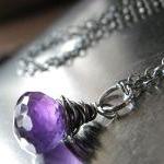 Purple Amethyst Gemstone Oxidized Sterling Silver..