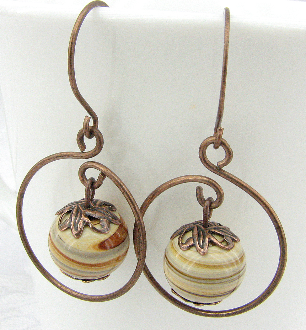 Caramel Swirl And Copper Hoop Earrings on Luulla